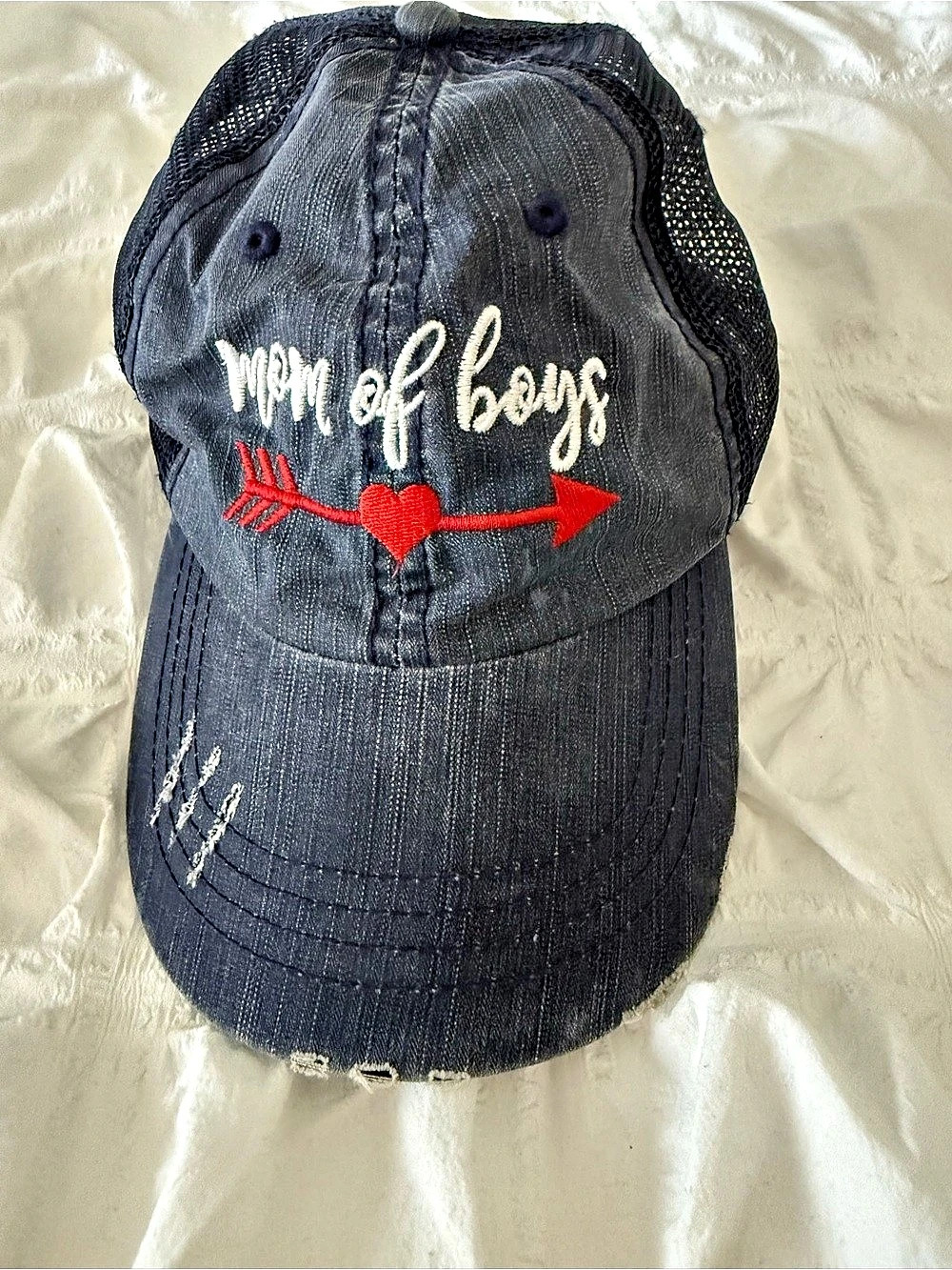KBETHOS Mom of Boys Distressed Trucker Cap Blue